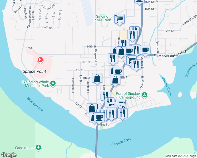 map of restaurants, bars, coffee shops, grocery stores, and more near 570 Kingwood Street in Florence