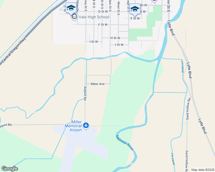 map of restaurants, bars, coffee shops, grocery stores, and more near 803 Ritter Avenue in Vale