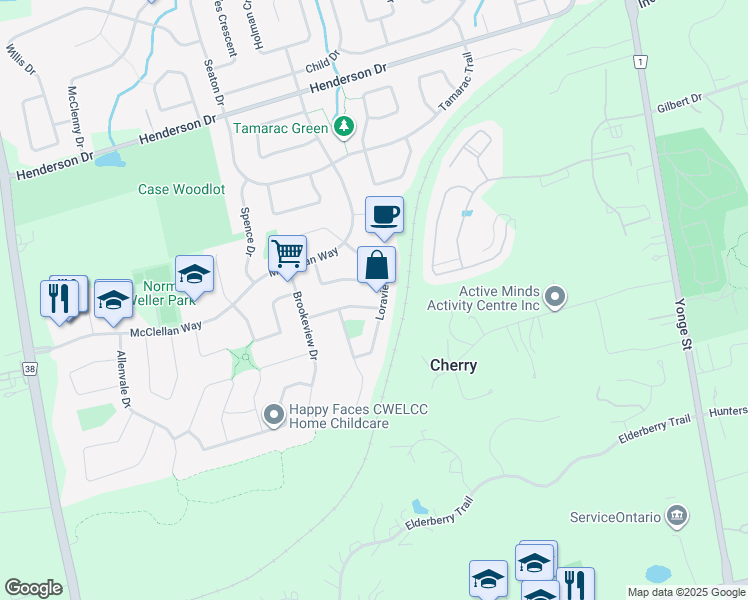 map of restaurants, bars, coffee shops, grocery stores, and more near 78 Buttonwood Trail in Aurora
