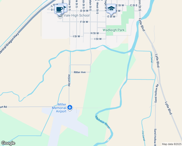 map of restaurants, bars, coffee shops, grocery stores, and more near 1224 West Main Street South in Vale