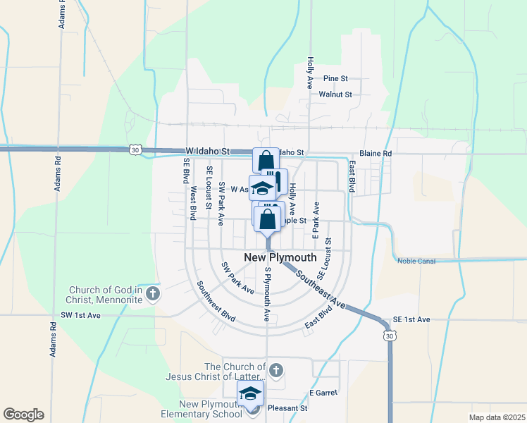 map of restaurants, bars, coffee shops, grocery stores, and more near 207 North Plymouth Avenue in New Plymouth