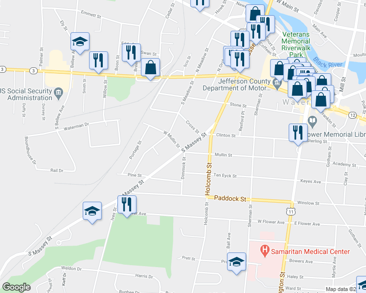 map of restaurants, bars, coffee shops, grocery stores, and more near 334 South Massey Street in Watertown