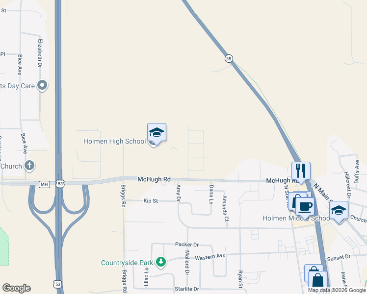 map of restaurants, bars, coffee shops, grocery stores, and more near 708 Tamarack Trail in Holmen