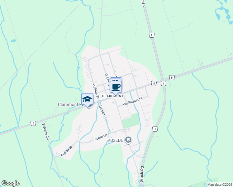 map of restaurants, bars, coffee shops, grocery stores, and more near 1716 Central Street in Pickering