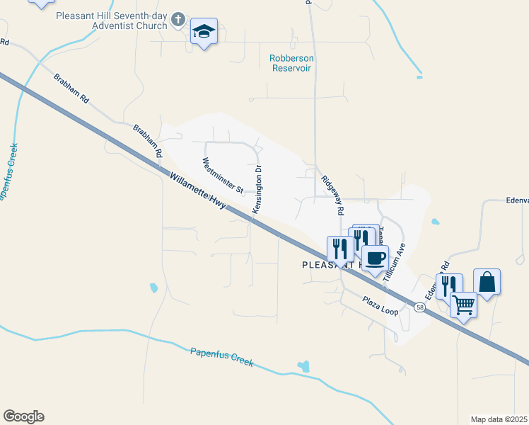 map of restaurants, bars, coffee shops, grocery stores, and more near 84991 Kensington Drive in Pleasant Hill