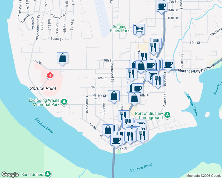 map of restaurants, bars, coffee shops, grocery stores, and more near 680 Kingwood Street in Florence