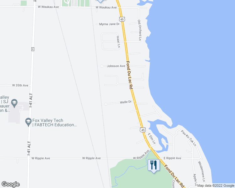 map of restaurants, bars, coffee shops, grocery stores, and more near 3567 Fond Du Lac Road in Oshkosh