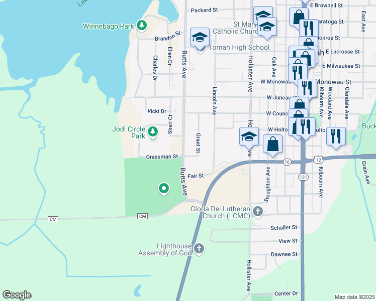 map of restaurants, bars, coffee shops, grocery stores, and more near 1506 Butts Avenue in Tomah