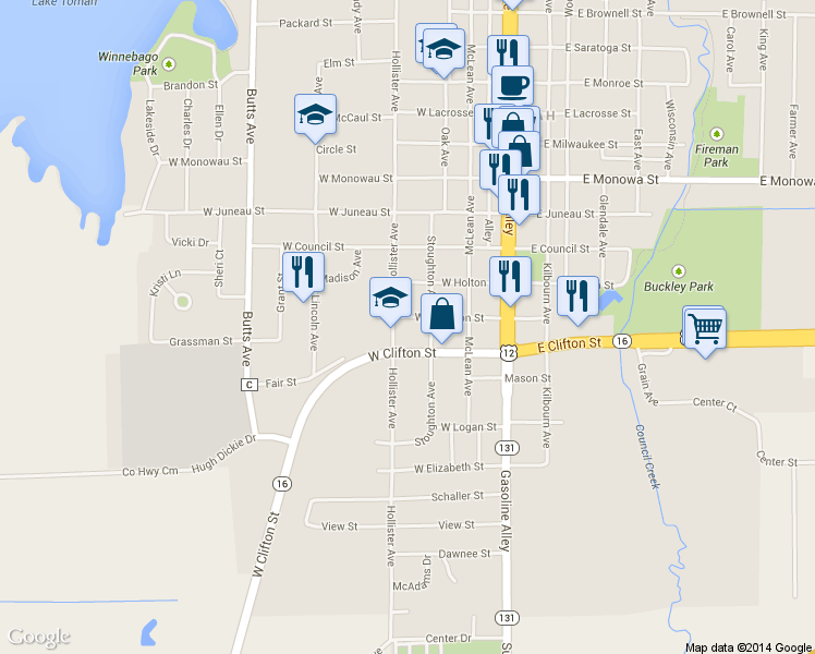 map of restaurants, bars, coffee shops, grocery stores, and more near 316 West Cameron Street in Tomah