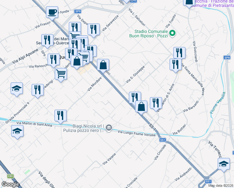 map of restaurants, bars, coffee shops, grocery stores, and more near 629 Strada Statale 1 in Ripa- Pozzi-Ponterosso
