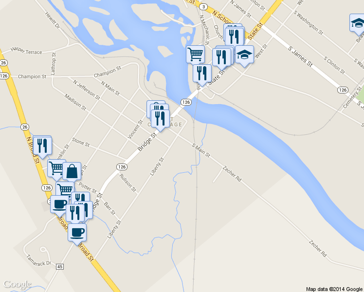 map of restaurants, bars, coffee shops, grocery stores, and more near 12 S Main St in Carthage