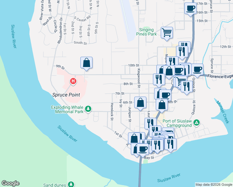 map of restaurants, bars, coffee shops, grocery stores, and more near 677 Ivy Street in Florence