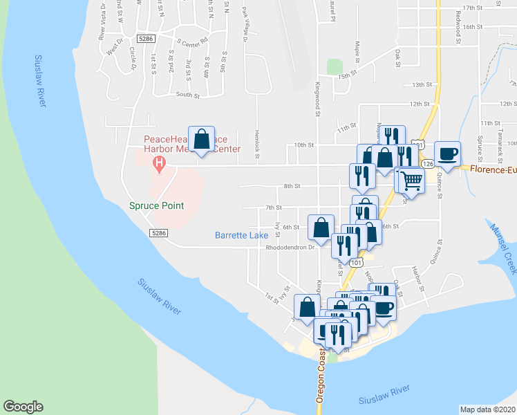 map of restaurants, bars, coffee shops, grocery stores, and more near Hemlock Street in Florence