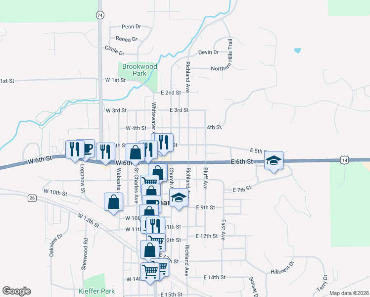 map of restaurants, bars, coffee shops, grocery stores, and more near 242 East 5th Street in Saint Charles