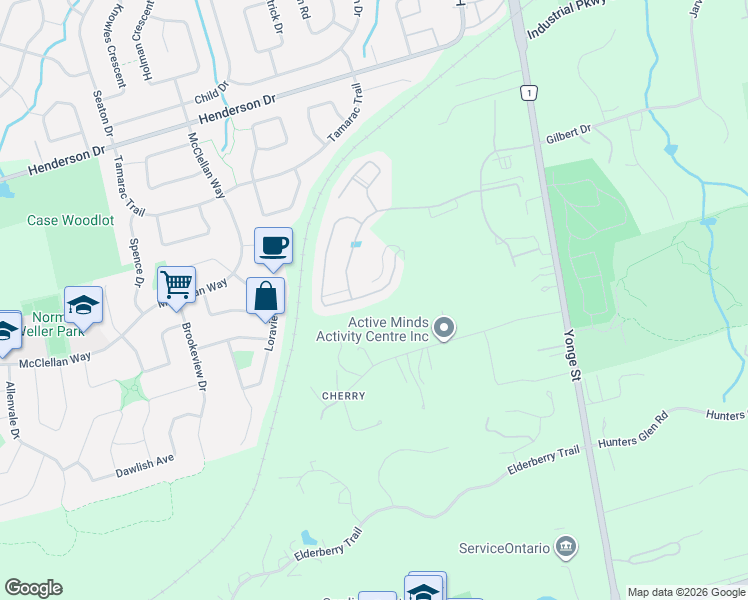map of restaurants, bars, coffee shops, grocery stores, and more near 140 Pine Hill Crescent in Aurora
