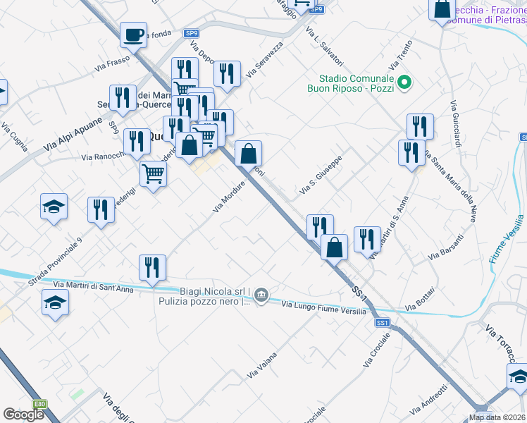 map of restaurants, bars, coffee shops, grocery stores, and more near 629 Strada Statale 1 in Ripa- Pozzi-Ponterosso