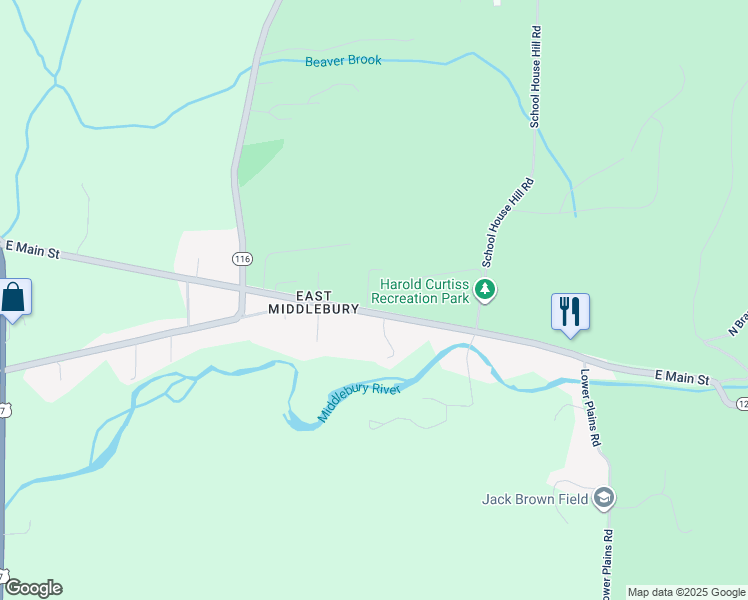 map of restaurants, bars, coffee shops, grocery stores, and more near 398 East Main Street in Addison County