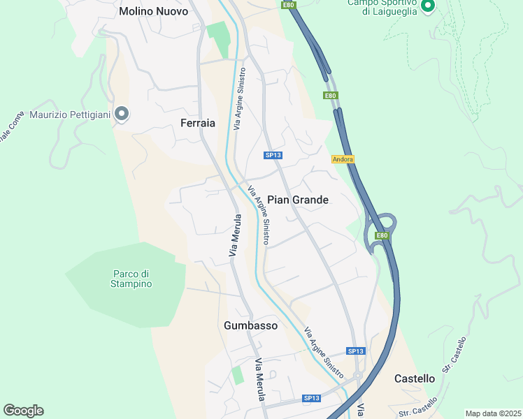 map of restaurants, bars, coffee shops, grocery stores, and more near 44 Via Argine Sinistro in Andora
