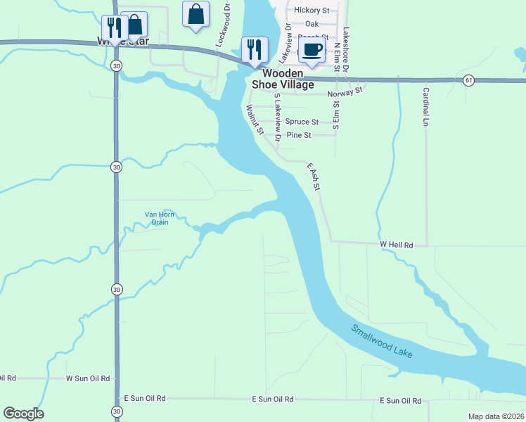 map of restaurants, bars, coffee shops, grocery stores, and more near 481 White Road in Gladwin
