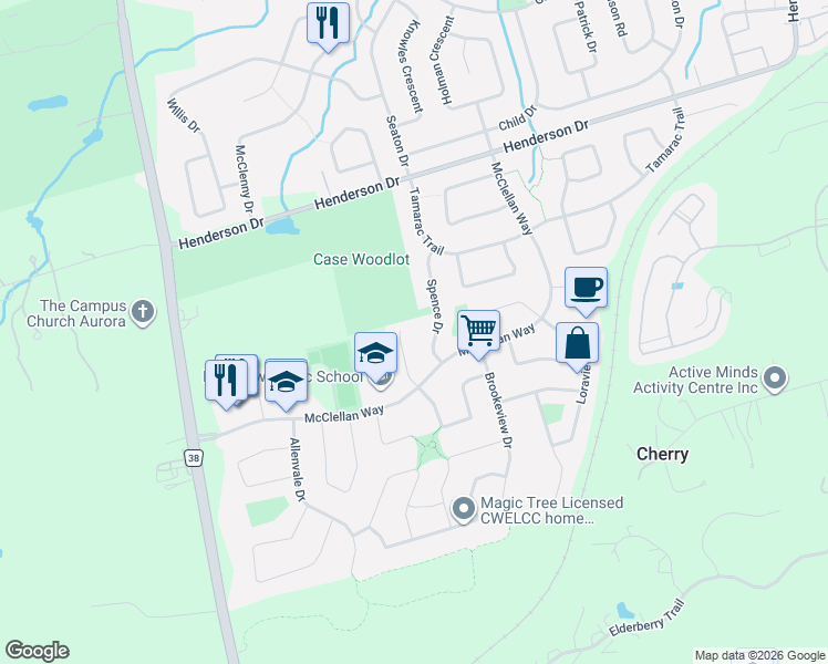 map of restaurants, bars, coffee shops, grocery stores, and more near 30 Mahogany Court in Aurora