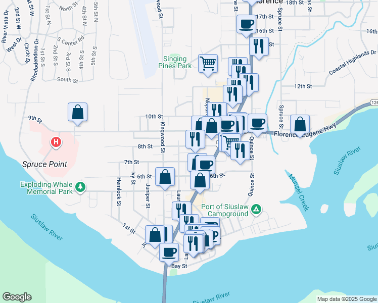 map of restaurants, bars, coffee shops, grocery stores, and more near 810 Laurel Street in Florence