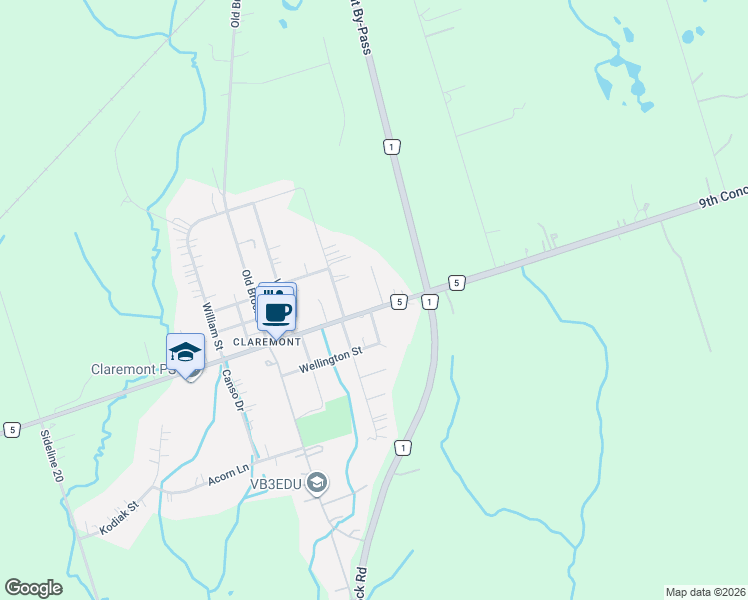 map of restaurants, bars, coffee shops, grocery stores, and more near 5010 Barber Street in Pickering