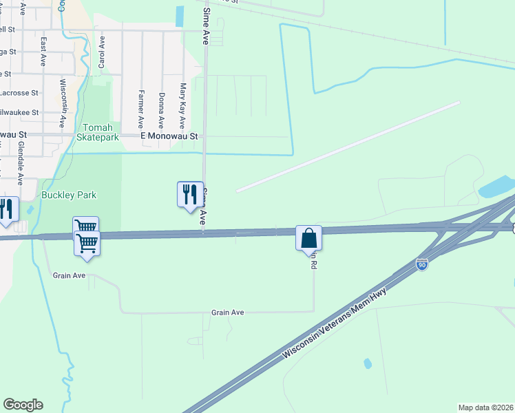 map of restaurants, bars, coffee shops, grocery stores, and more near 1140 East Clifton Street in Tomah