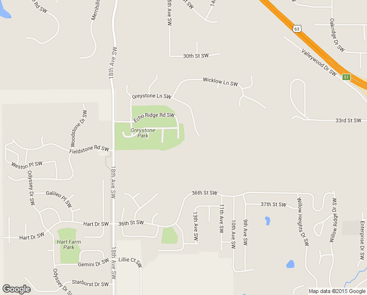 map of restaurants, bars, coffee shops, grocery stores, and more near 1425 Echo Ridge Road Southwest in Rochester
