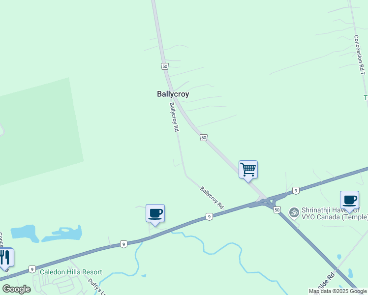 map of restaurants, bars, coffee shops, grocery stores, and more near 1125 Ballycroy Road in Simcoe County