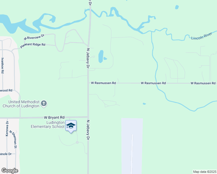map of restaurants, bars, coffee shops, grocery stores, and more near 5493 West Rasmussen Road in Ludington