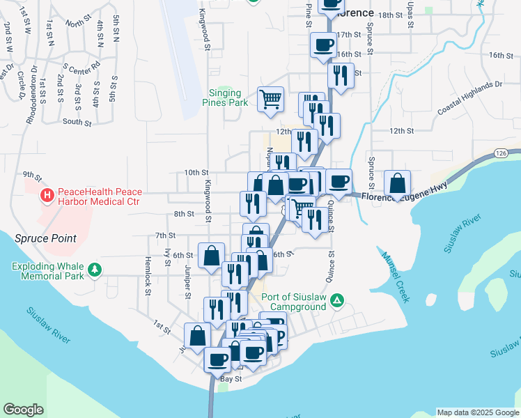 map of restaurants, bars, coffee shops, grocery stores, and more near 1457 8th Street in Florence