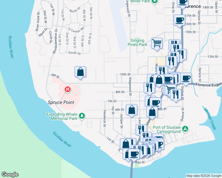map of restaurants, bars, coffee shops, grocery stores, and more near 991 8th Street in Florence