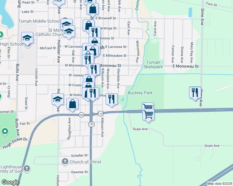 map of restaurants, bars, coffee shops, grocery stores, and more near 1320 Glendale Avenue in Tomah