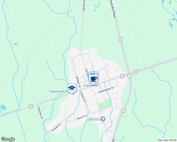 map of restaurants, bars, coffee shops, grocery stores, and more near 5053 Old Brock Road in Pickering