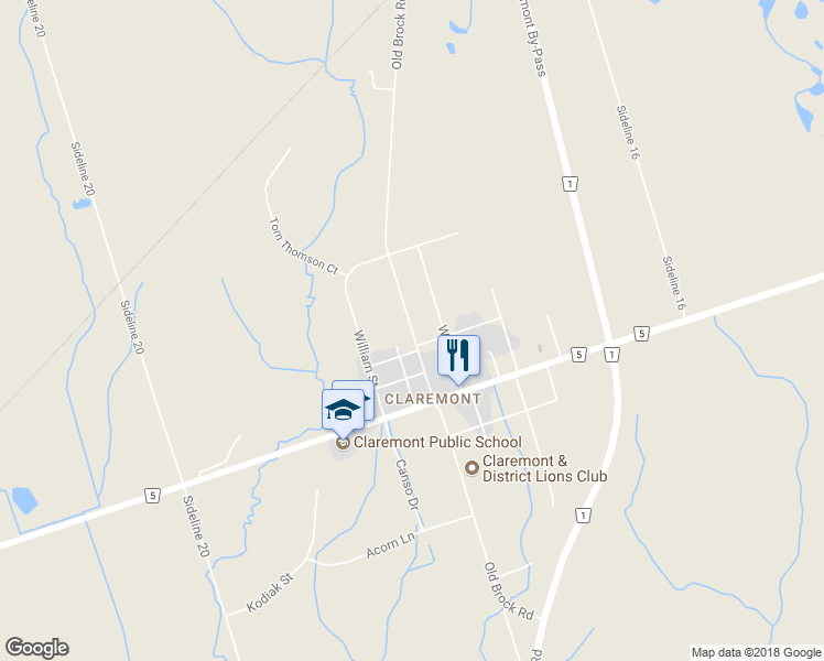 map of restaurants, bars, coffee shops, grocery stores, and more near 5057 Old Brock Road in Pickering