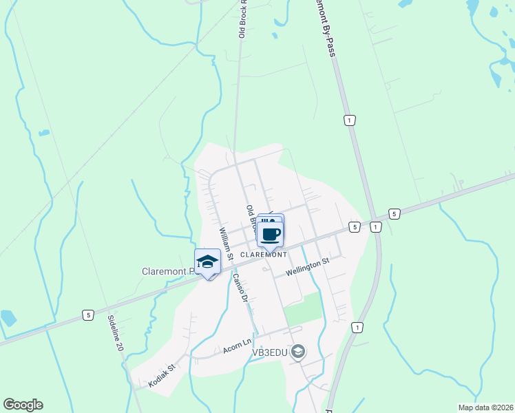 map of restaurants, bars, coffee shops, grocery stores, and more near 5057 Old Brock Road in Pickering
