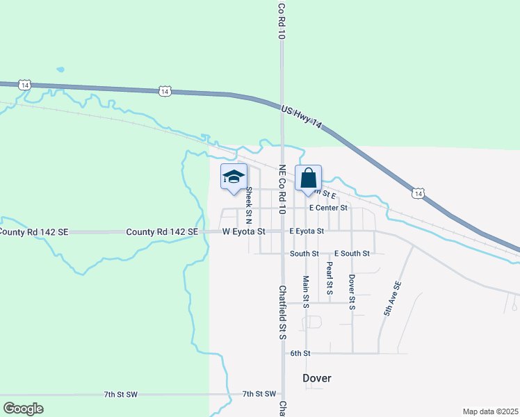 map of restaurants, bars, coffee shops, grocery stores, and more near West Center Street in Dover