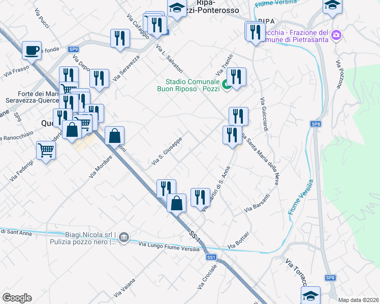 map of restaurants, bars, coffee shops, grocery stores, and more near 302 Via Madonnina dei Pagliai in Ripa- Pozzi-Ponterosso