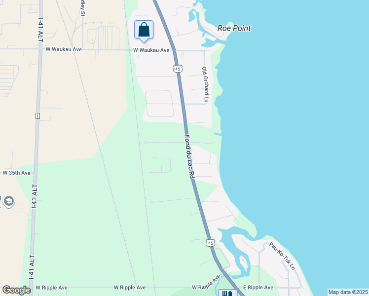 map of restaurants, bars, coffee shops, grocery stores, and more near 3379 Fond Du Lac Road in Oshkosh