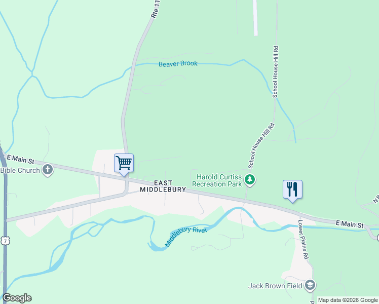 map of restaurants, bars, coffee shops, grocery stores, and more near 29 Kings Row in Addison County