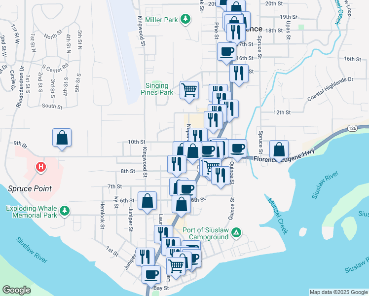 map of restaurants, bars, coffee shops, grocery stores, and more near 1432 10th Street in Florence
