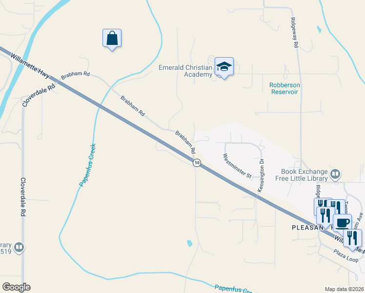 map of restaurants, bars, coffee shops, grocery stores, and more near 35495 Brabham Road in Pleasant Hill