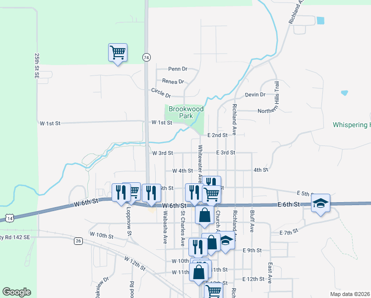 map of restaurants, bars, coffee shops, grocery stores, and more near 272 Whitewater Avenue in Saint Charles