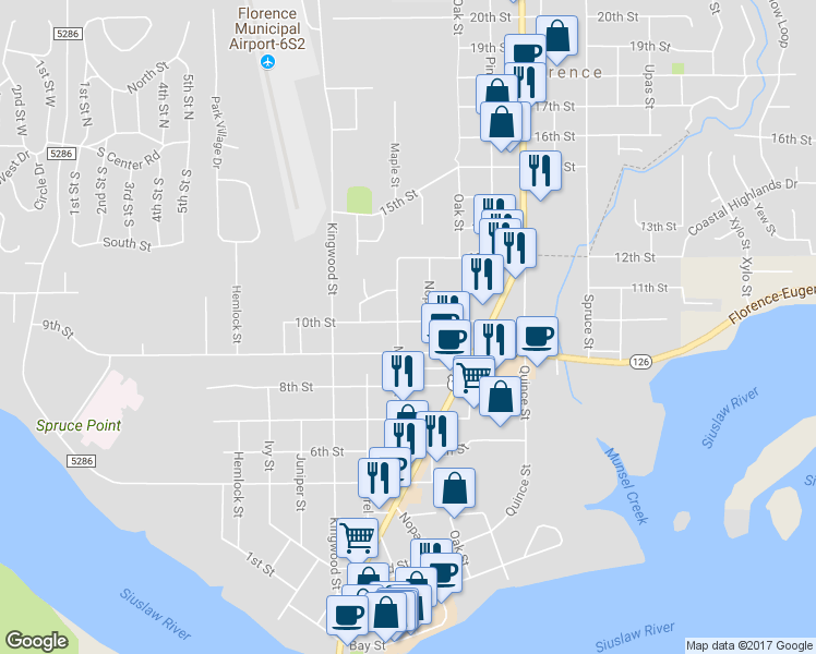 map of restaurants, bars, coffee shops, grocery stores, and more near 1432 10th Street in Florence