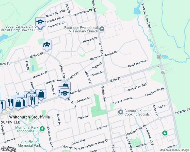map of restaurants, bars, coffee shops, grocery stores, and more near in Whitchurch-Stouffville