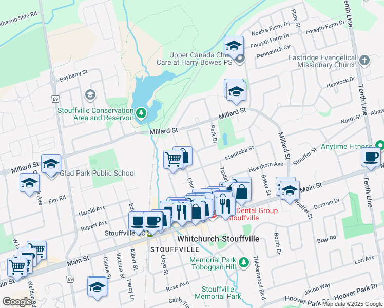 map of restaurants, bars, coffee shops, grocery stores, and more near in Whitchurch-Stouffville