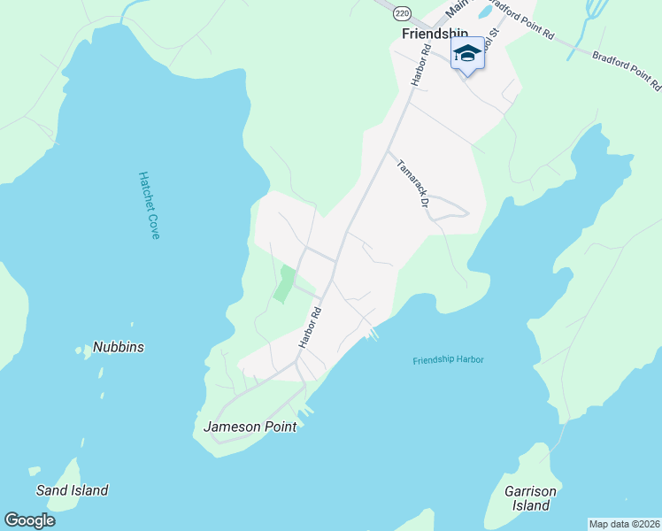 map of restaurants, bars, coffee shops, grocery stores, and more near 126 Harbor Road in Friendship