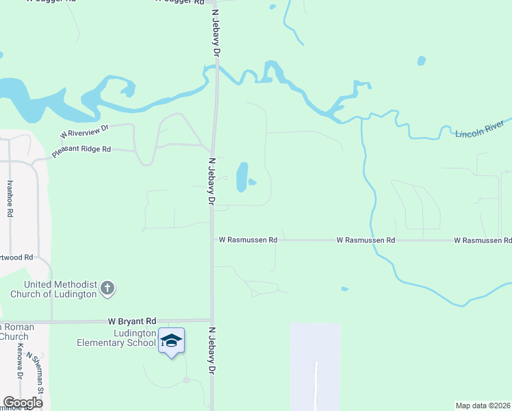 map of restaurants, bars, coffee shops, grocery stores, and more near 1182 North Hillside Drive in Ludington