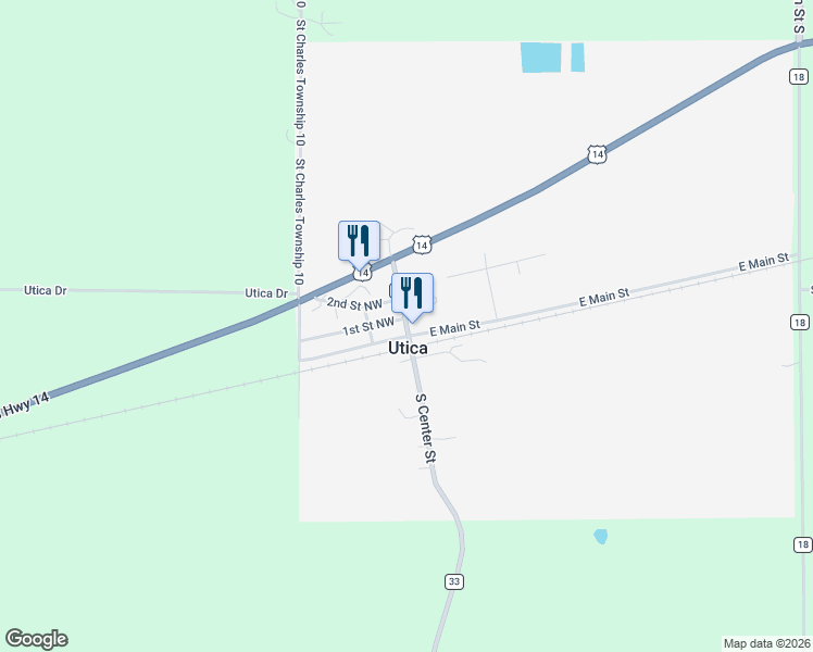 map of restaurants, bars, coffee shops, grocery stores, and more near 116 North Center Street in Utica