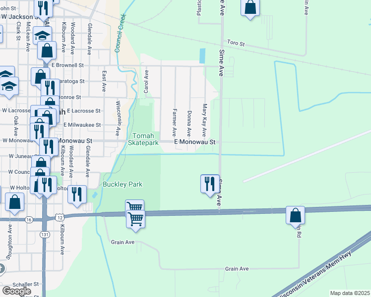 map of restaurants, bars, coffee shops, grocery stores, and more near 1012 Donna Avenue in Tomah